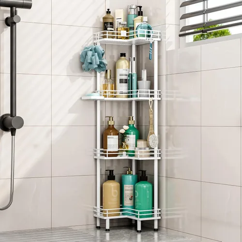 Vista 13 de HapiRm Organizador de ducha esquinero de pie, organizador de ducha de 2 niveles con soporte para jabón, organizador de pie de baño a prueba de óxido