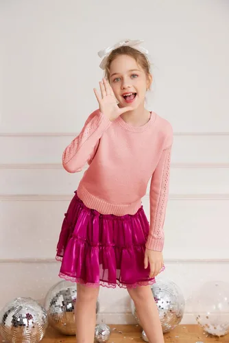 Vista 2 de GRACE KARIN Suéter de punto de manga larga para niñas de 5 a 12 años