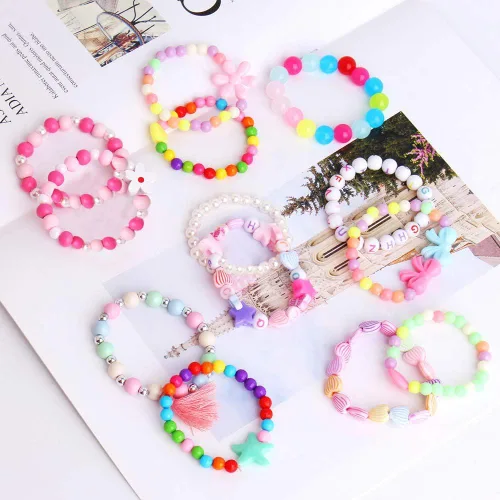 Vista 4 de ONESING Juego de 22 piezas de joyería para disfraz de princesa, collar y pulsera, juego de joyas para niñas, collar y pulsera para jugar, Madera