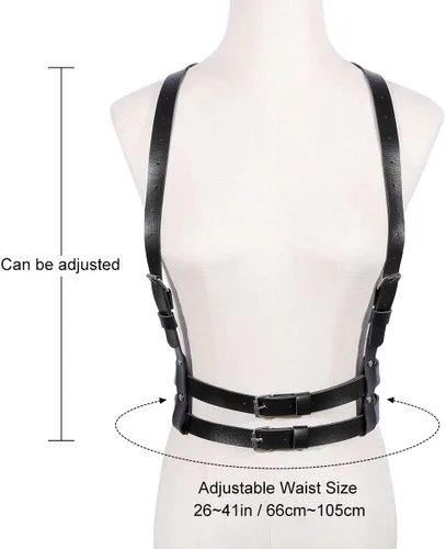 Vista 7 de Punk Waist Leather Chain Belt Harness Strappy Adjustable Body Accessories