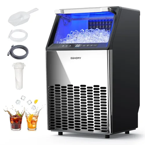 Vista 9 de EUHOMY Máquina comercial para hacer hielo, 85 libras/24 horas, 36 cubitos de hielo en 8-12 minutos, máquina de hielo debajo del mostrador con filtro
