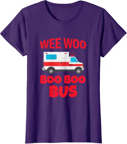 Vista 8 de Wee Woo Boo Boo Bus First Responder - Camiseta divertida de ambulancia, Negro, S