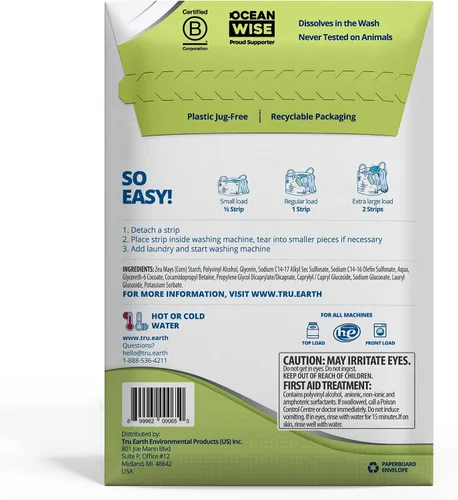Vista 2 de Tru Earth Platinum – Hojas de detergente para ropa resistentes – hasta 64 cargas (32 unidades), sin fragancia, fórmula de tiras ultraconcentradas