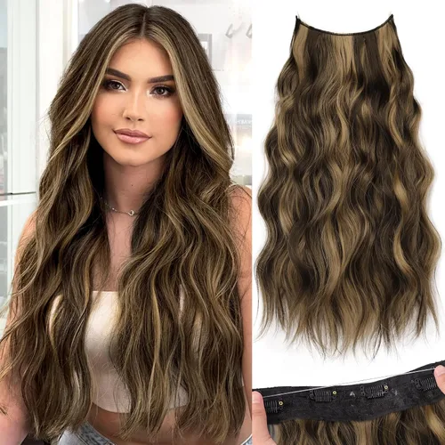 Vista 84 de KooKaStyle - Extensiones de cabello con hilo invisible, diadema transparente, ajustables, 4 clips fijadores, cabello largo y ondulado de 12