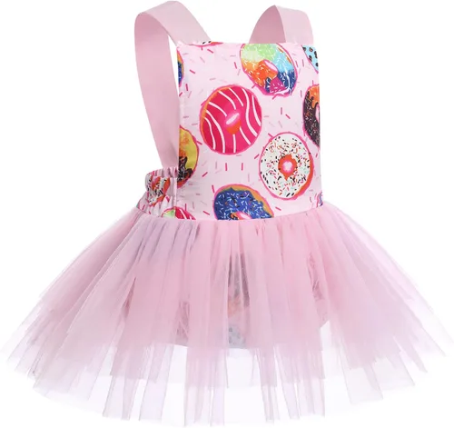 Vista 16 de IBTOM CASTLE Vestido de princesa tutú para niña pequeña con estampado de leopardo, dona, ratón, vestido de princesa con funda para pañales, conjunto