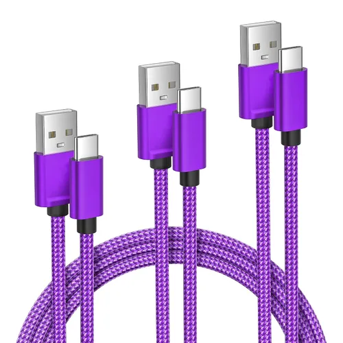Vista 9 de Cable de carga USB tipo C, paquete de 3, (1.5/3.3/6.6 pies), de nailon, para Samsung Galaxy Fold Note 9, 8, S10, S9, S8, S10E, 10, 10E, Plus, S20