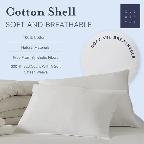 Vista 4 de Ella Jayne Almohadas de cama para dormir, almohada individual tamaño Queen, funda 100% algodón, relleno de fibra viscoelástica, soporte medio