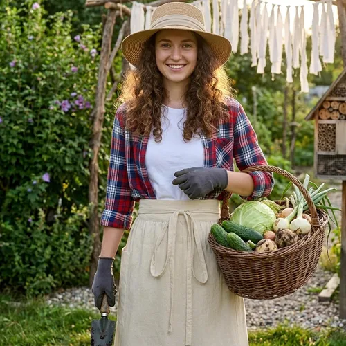 Vista 5 de Linen Pioneer - Delantal de cintura para mujer con bolsillos Beige