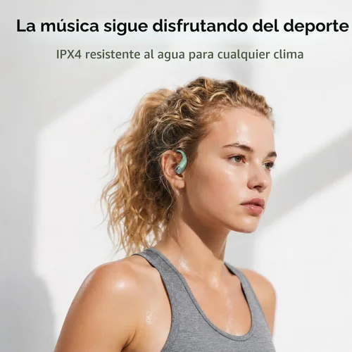 Vista 6 de Auriculares deportivos inalámbricos Bluetooth, auriculares ligeros con ganchos para los oídos, auriculares inalámbricos Bluetooth5.4, tiempo de Verde