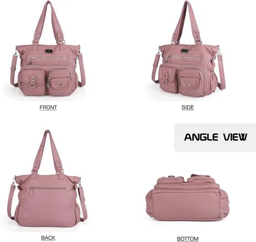 Vista 3 de Angel Kiss Monederos y bolso de mano para mujer, bolso de hombro de piel sintética suave para mujer, bolso de mano con asa superior