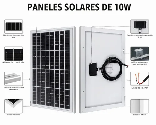 Vista 2 de ECO-WORTHY Cargador de batería de panel solar de 10 W portátil para cargar batería de 12 V o abridor de puerta de vehículo, valla eléctrica