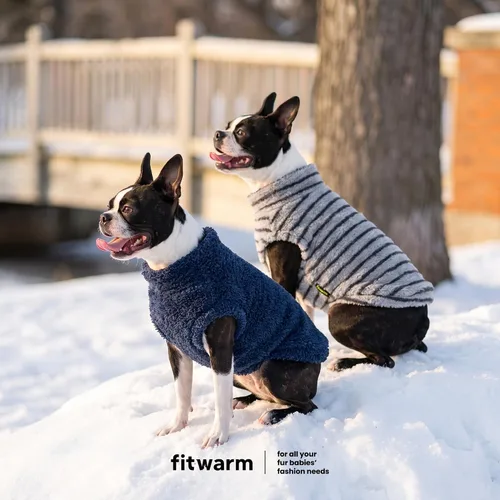 Vista 4 de Fitwarm Paquete de 2 Suéteres de Forro Polar a Rayas para Perros, Ropa Cálida de Invierno para Perros Pequeños Machos y Hembras, Atuendo Mullido