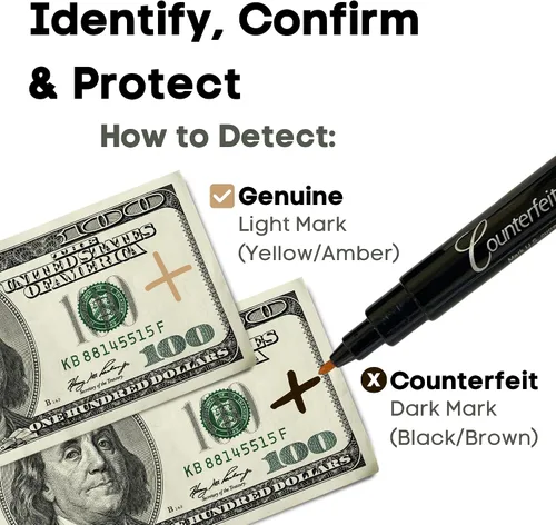 Vista 2 de Dri Mark CFD5PK - Marcador detector de billetes falsificados, fabricado en los Estados Unidos, 3 veces más tinta, tamaño de bolsillo, verificador
