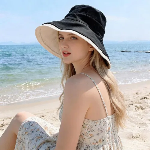 Vista 5 de Sombrero de verano para mujer, protección UV, protección UV, sombrero de ala ancha, plegable, sombrero de playa con correa para la barbilla