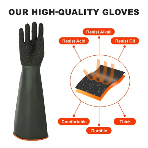 Vista 5 de North Tower Guantes de goma resistentes a productos químicos, guantes resistentes para trabajo con guantes impermeables para hombre