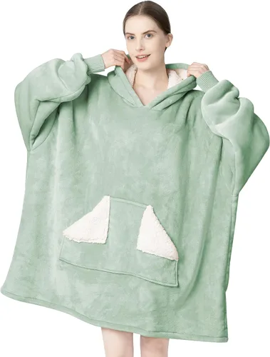 Vista 20 de Touchat - Manta con capucha portátil, sudadera con capucha de forro polar sherpa de gran tamaño con bolsillo gigante y mangas para adulto, regalo