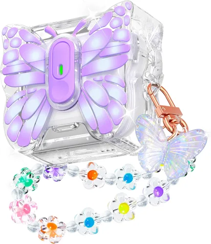 Vista 11 de R-fun Funda para AirPods Pro 2 Butterfly Artistry - Tapa desplegable automática y función de soporte, protección de grado militar de 360°