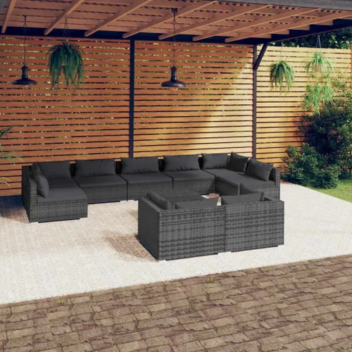 Vista 42 de Sofá de 3 plazas con cojines de ratán de poliéster marrón, juego de muebles de patio al aire libre con 3 sofás centrales para patio trasero, jardín