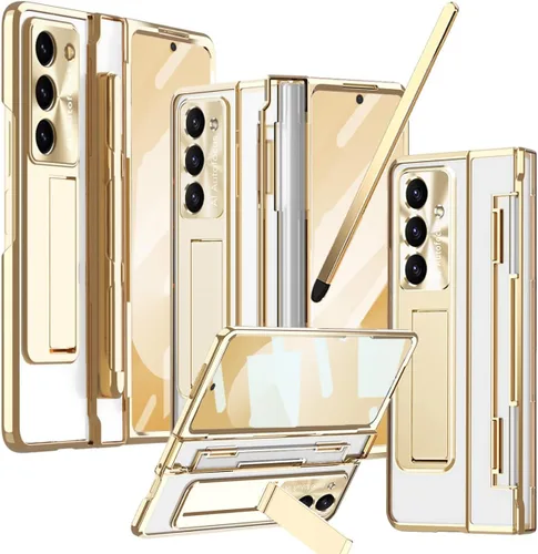 Vista 28 de Funda transparente para Samsung Galaxy Z Fold 3 con soporte para bolígrafo S y bolígrafo, diseño de una pieza con protector de bisagra Protector