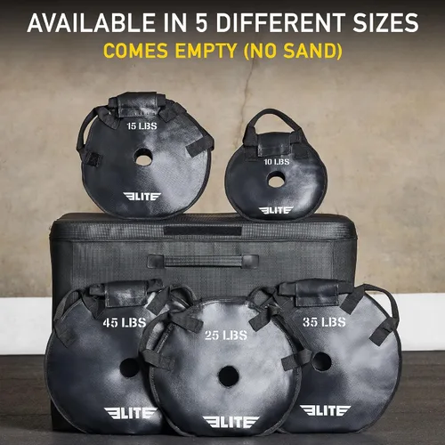Vista 2 de Elite Sports Placas de Arena para Entrenamiento (Juego de 2) – Placas de Peso Rellenables para Barras Olímpicas – A prueba de caídas, Impermeables