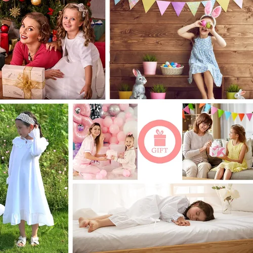 Vista 6 de Camisones para niñas, vestidos de pijama vintage de algodón para niñas, pijamas de manga larga para niños