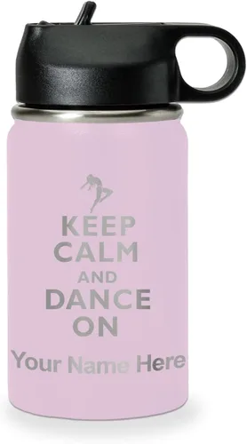 Vista 23 de LaserGram Botella de agua personalizada, mantén la calma y baila, acero inoxidable de doble pared aislada al vacío con popote superior, regalo Rosa