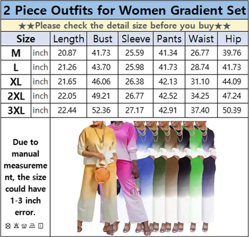 Vista 4 de Acatmew 2 Piece Outfits for Women Casual Gradient Long Sleeve Pullover Sweatshirt Wide Leg Pants Set Tracksuits