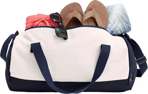 Vista 4 de Bolsa de lona de barril de algodón personalizado, Azul marino verdaderoblanco suave