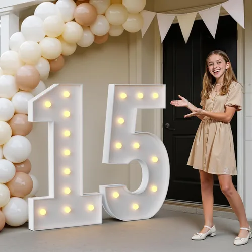 Vista 31 de IMPRSV Letras de mosaico iluminadas de marquesina, 4 pies para globos y fiestas, decoración de kit de arco