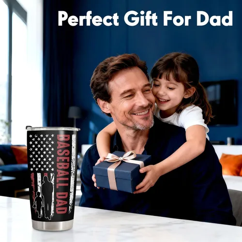 Vista 8 de 34HD Regalos deportivos, vaso de béisbol para papá con tapa, acero inoxidable de 20 onzas, taza de café de viaje para mi jugador favorito, regalo