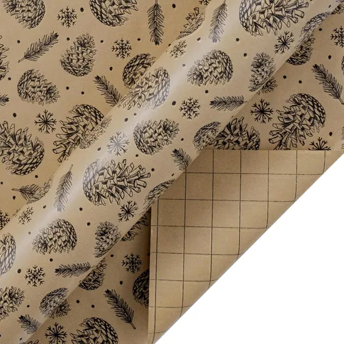 Vista 6 de RUSPEPA - Papel para envolver regalos de Navidad, rollo jumbo de papel kraft - Diseño de piña negra para envolver regalos navideños - 30 pulgadas x