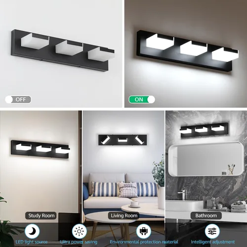 Vista 7 de Aipsun Moderna lámpara LED de tocador de baño con 3 luces, luz blanca de 6000 K sobre espejo