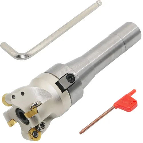 Vista 2 de Porta-fresa de molino de cara EMRW 6R 50-22+R8-FMB22-7/16+RPMT1204 Hoja de aleación dura+Llave de 8 mm+Llave T15, utilizado para el mecanizado