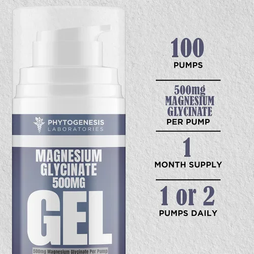 Vista 4 de Gel tópico de glicinato de magnesio – 500 mg por bomba – Fórmula transdérmica de alta absorción – Alivia los músculos – Apoya la relajación
