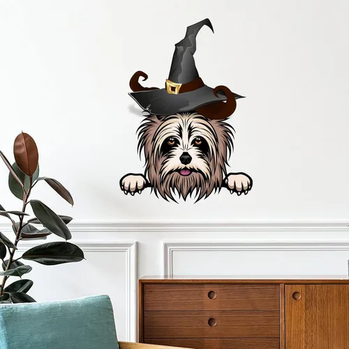 Vista 11 de Guangpat Calcomanías de pared de Halloween, brujas, bull terrier, decoración en miniatura, calcomanías de Feliz Halloween, decoración de pared