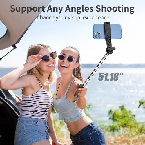 Vista 3 de Palo selfie para iPhone, trípode giratorio de 360° para teléfono con control remoto desmontable, soporte de trípode portátil para grabación