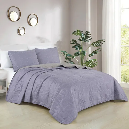 Vista 10 de ESCA Fawda - Juego de colcha acolchada reversible de 3 piezas con 2 fundas de almohada, tamaño King/Cal King
