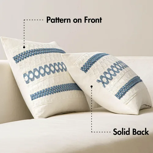Vista 6 de MIULEE Fundas de almohada lumbares decorativas bohemias, cojín de algodón retro, tejido rustico de macramé para el hogar para cama, sofá, silla, Azul