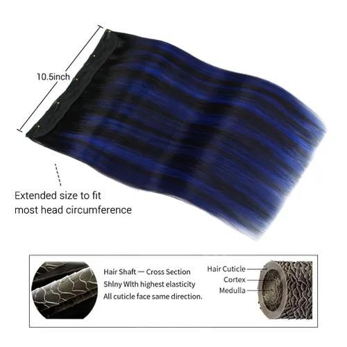 Vista 7 de Winsky - Extensiones de cabello humano real Remy - Una pieza azul balayage, extensiones de cabello con clip, 70 gramos para mujer