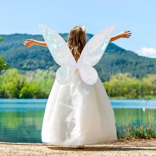 Vista 5 de Conjunto de disfraz de alas de mariposa con alas de ángel brillante y bonitas orejas de elfo para Halloween fiesta de cosplay para niños niñas