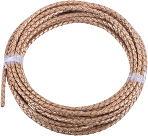 Vista 70 de 2 yardas 8.0mm Cordón redondo de cuero trenzado auténtico marrón antiguo para corbata de bolo