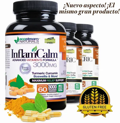Vista 2 de Fórmula 3000 InflamCalm Advanced para mujer con cúrcuma, curcumina, enzimas y boswellia. Vegetariana, sin gluten - (el embalaje puede variar)