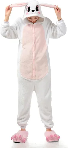Vista 5 de UreeUine Disfraz de conejo de Pascua rosa de felpa ultra suave para cosplay, Rosado