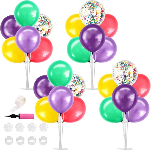 Vista 36 de TONIFUL Juego de 4 centros de mesa de globos con soporte para globos de color negro, azul y plateado