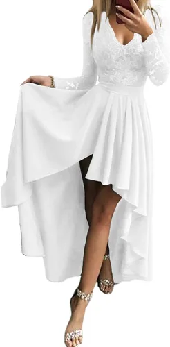 Vista 9 de Elegante vestido de noche de cóctel asimétrico alto y bajo de moda para mujer Azul Oscuro A