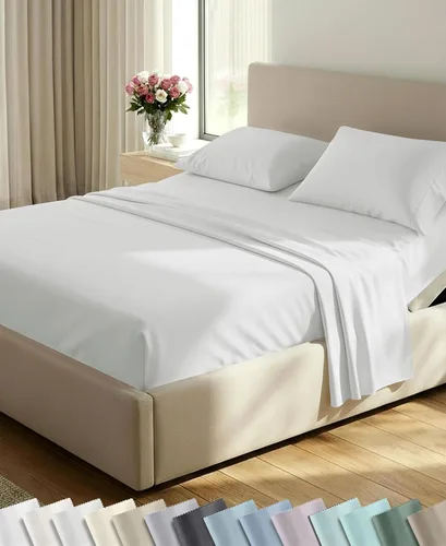 Vista 26 de California Design Den Juego de sábanas tamaño King, 100% algodón, sábanas lujosas de 600 hilos con bolsillo profundo, ropa de cama duradera con 16