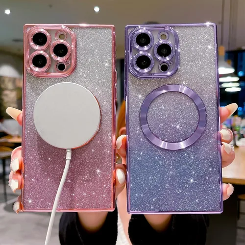 Vista 3 de Funda para iPhone 14 Pro Max, compatible con MagSafe, funda magnética con purpurina, lujosamente lindas, chapadas, brillantes para iPhone 14 Pro Max
