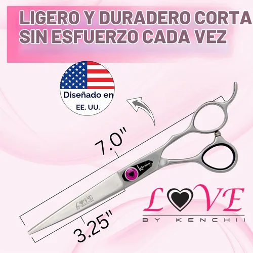 Vista 2 de Kenchii Tijeras de aseo para perros Love de 7 pulgadas rectas
