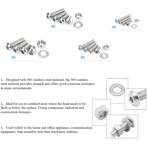 Vista 4 de DYWISHKEY 520 piezas M3 M4 M5 M6, 304 tornillos de cabeza hexagonal de acero inoxidable 304, tornillos, tuercas, arandelas, kit surtido con llaves