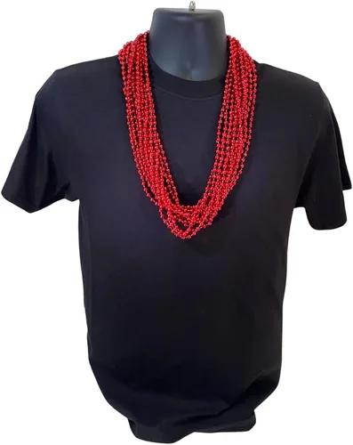 Vista 3 de Cuentas redondas de Mardi Gras rojas de 33 pulgadas (0.276 in), 6 docenas (72 collares)